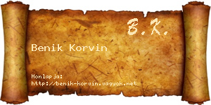 Benik Korvin névjegykártya